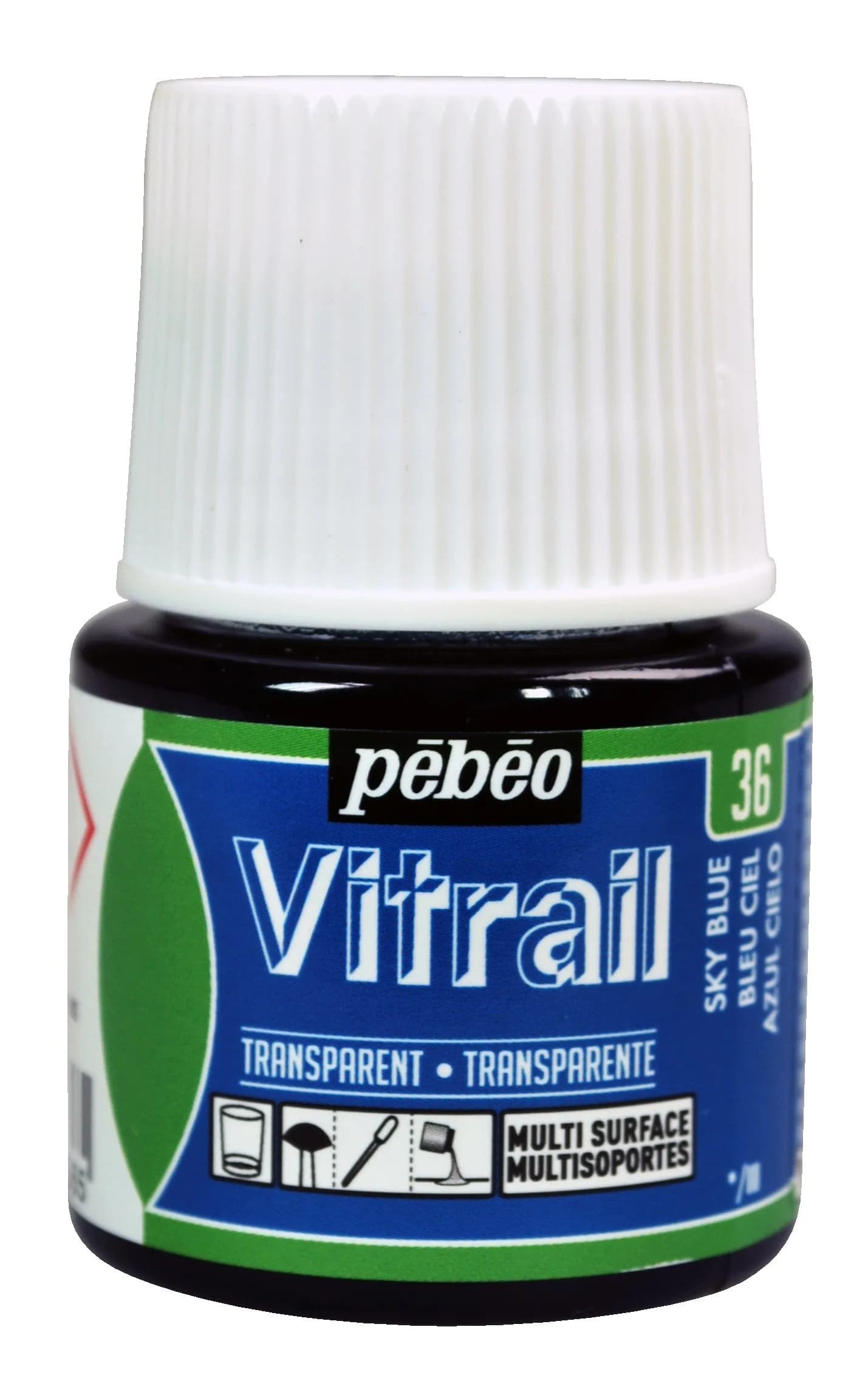 Pebeo Vitrail Stained Glass Effect Paint Sky Blue 45 ml | Glossy, Transparent & Opale Finishes