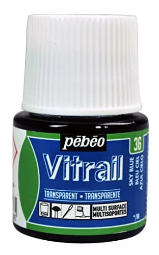 Pebeo Vitrail Stained Glass Effect Paint Sky Blue 45 ml | Glossy, Transparent & Opale Finishes thumbnail 1