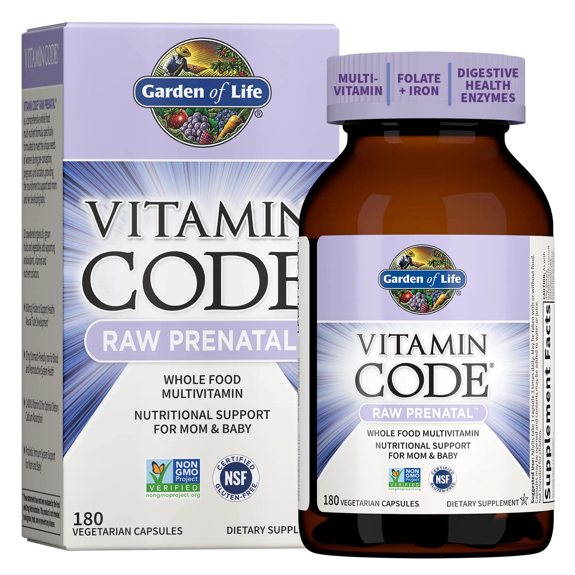 Garden of Life Vitamin Code Raw Prenatal Multivitamin for Women with Iron, Folate, Probiotics and Whole Food Nutrients - Immune and Cellular Energy Support, Non-GMO, Gluten-Free, Kosher, 180 Count