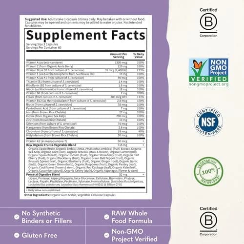 Garden of Life Vitamin Code Raw Prenatal Multivitamin for Women with Iron, Folate, Probiotics and Whole Food Nutrients - Immune and Cellular Energy Support, Non-GMO, Gluten-Free, Kosher, 180 Count thumbnail 3