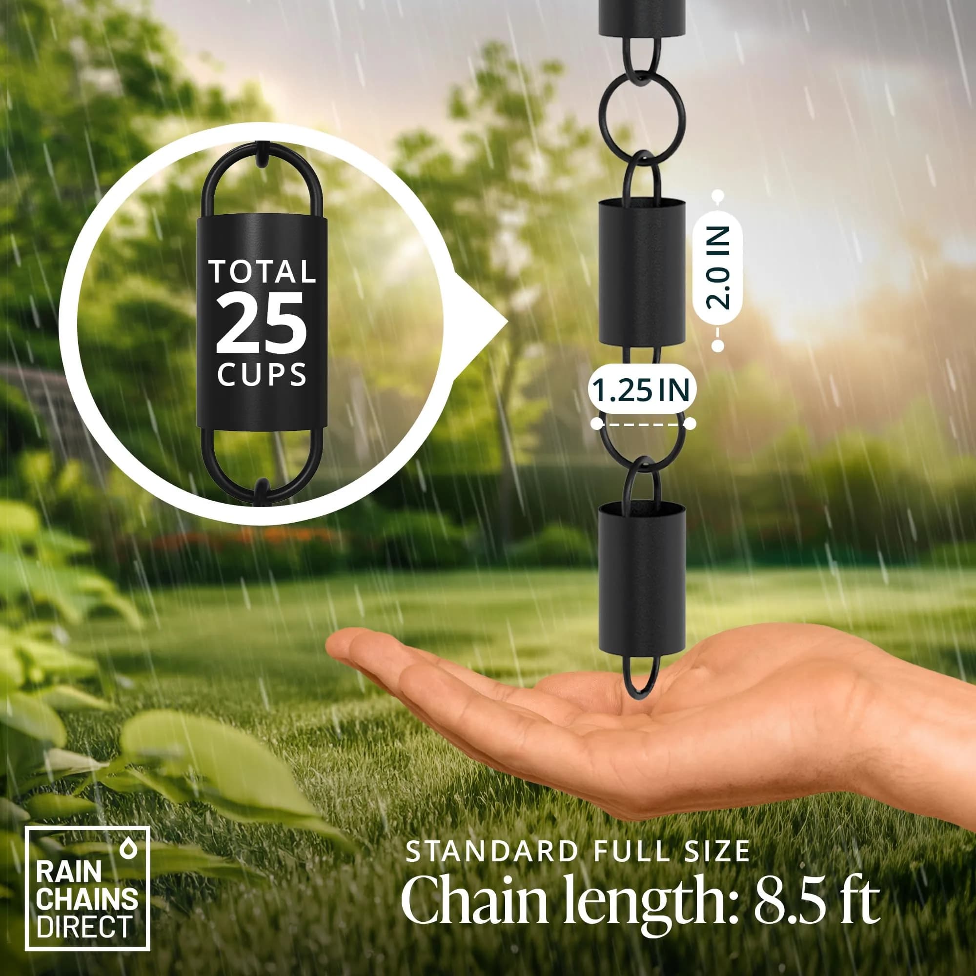 Rain Chains Direct Channel Link Rain Chain 2.59 m (8.5 FT) | Heavy Duty Aluminum for Indian Monsoons - view 3