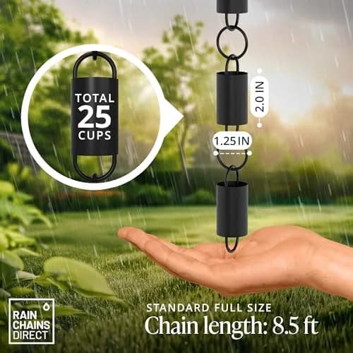 Rain Chains Direct Channel Link Rain Chain 2.59 m (8.5 FT) | Heavy Duty Aluminum for Indian Monsoons thumbnail 3