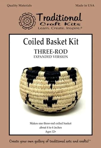 Traditional Craft Kits Coiled Basket Weaving Kit Expanded Version 156 g (5.5 oz) | Intermediate Craft Project with Raffia, Fiber Rush, and Needles thumbnail 1