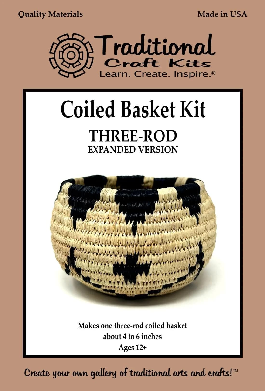 Traditional Craft Kits Coiled Basket Weaving Kit Expanded Version 156 g (5.5 oz) | Intermediate Craft Project with Raffia, Fiber Rush, and Needles