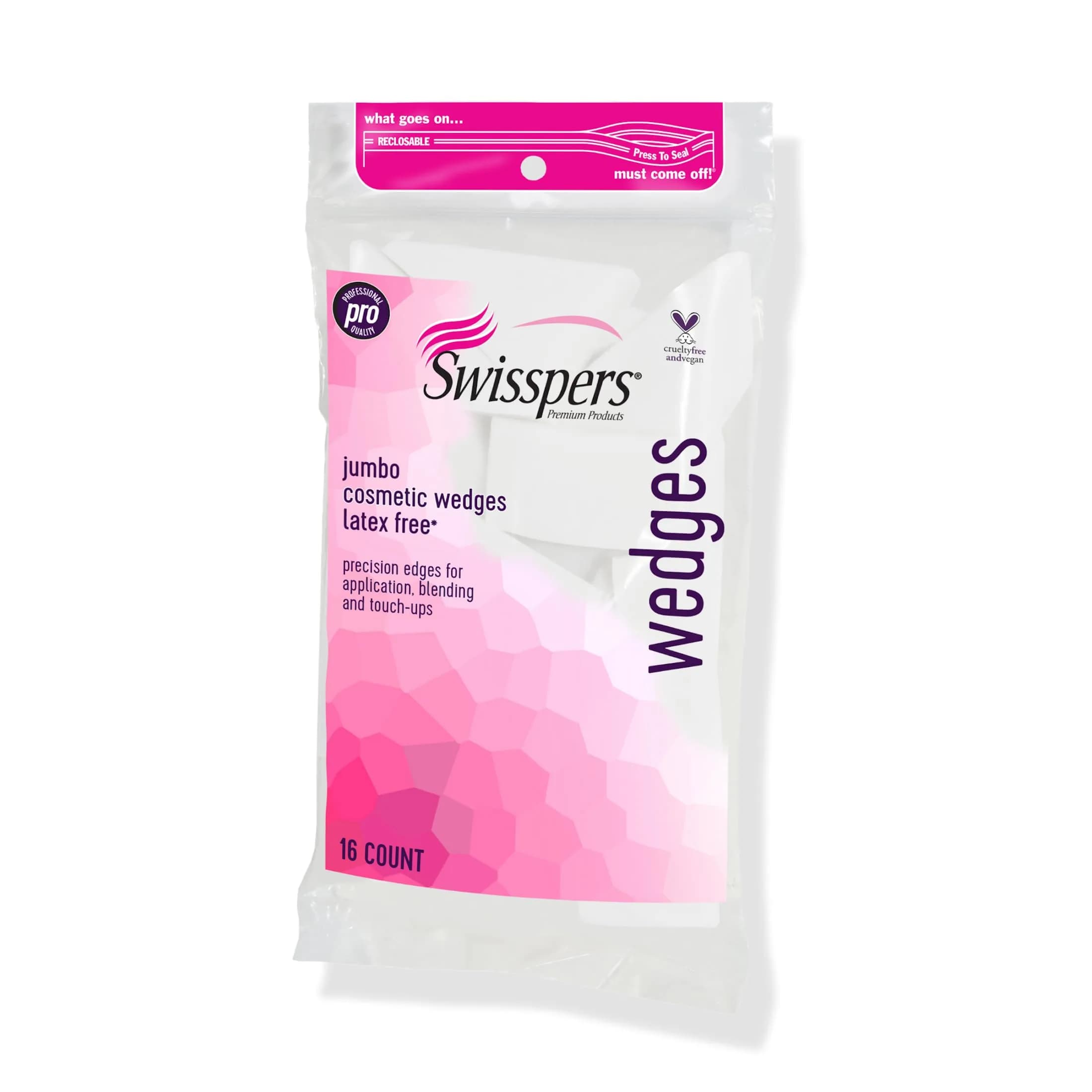 Swisspers Premium Pro Cosmetic Wedges, Jumbo Size, Latex-Free Makeup Wedge (16 Count Bag) | Precision Application & Blending - main product image