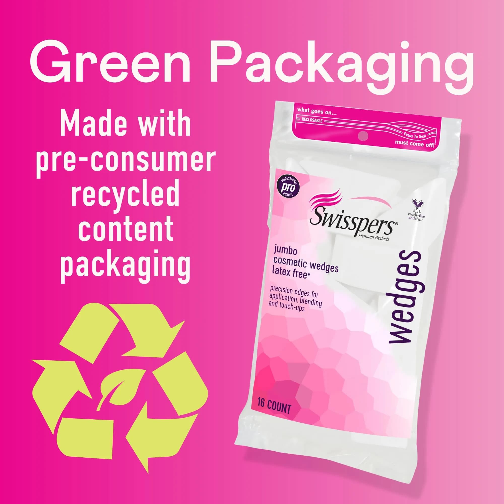 Swisspers Premium Pro Cosmetic Wedges, Jumbo Size, Latex-Free Makeup Wedge (16 Count Bag) | Precision Application & Blending - view 6