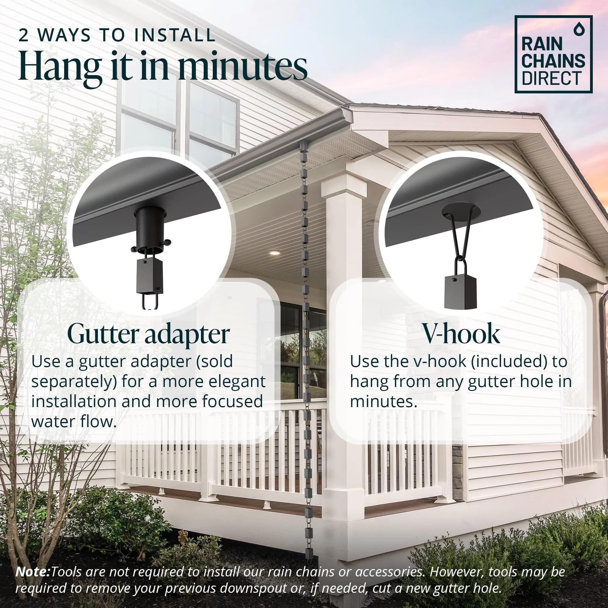 Rain Chains Direct Square Link Rain Chain 2.59 m (8.5 FT) | Durable Black Powder-Coated Aluminum - view 5