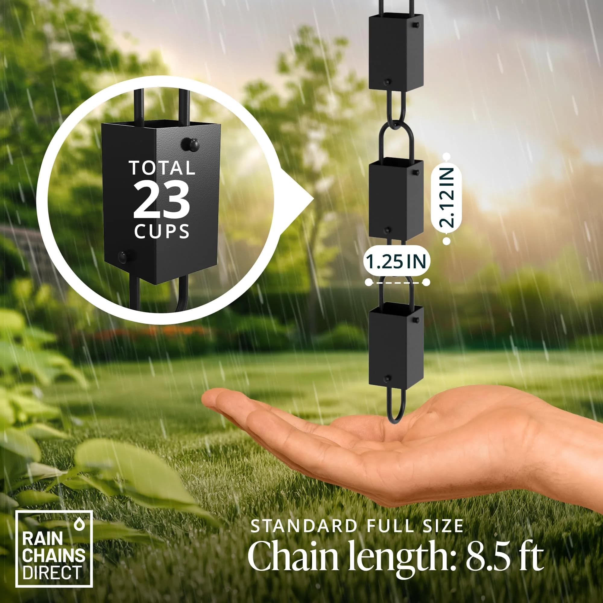 Rain Chains Direct Square Link Rain Chain 2.59 m (8.5 FT) | Durable Black Powder-Coated Aluminum - view 2