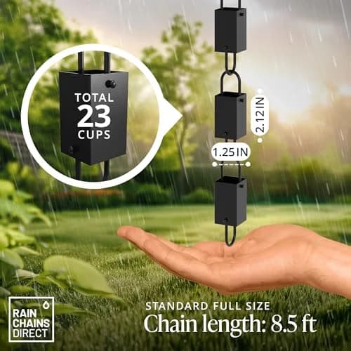 Rain Chains Direct Square Link Rain Chain 2.59 m (8.5 FT) | Durable Black Powder-Coated Aluminum thumbnail 2
