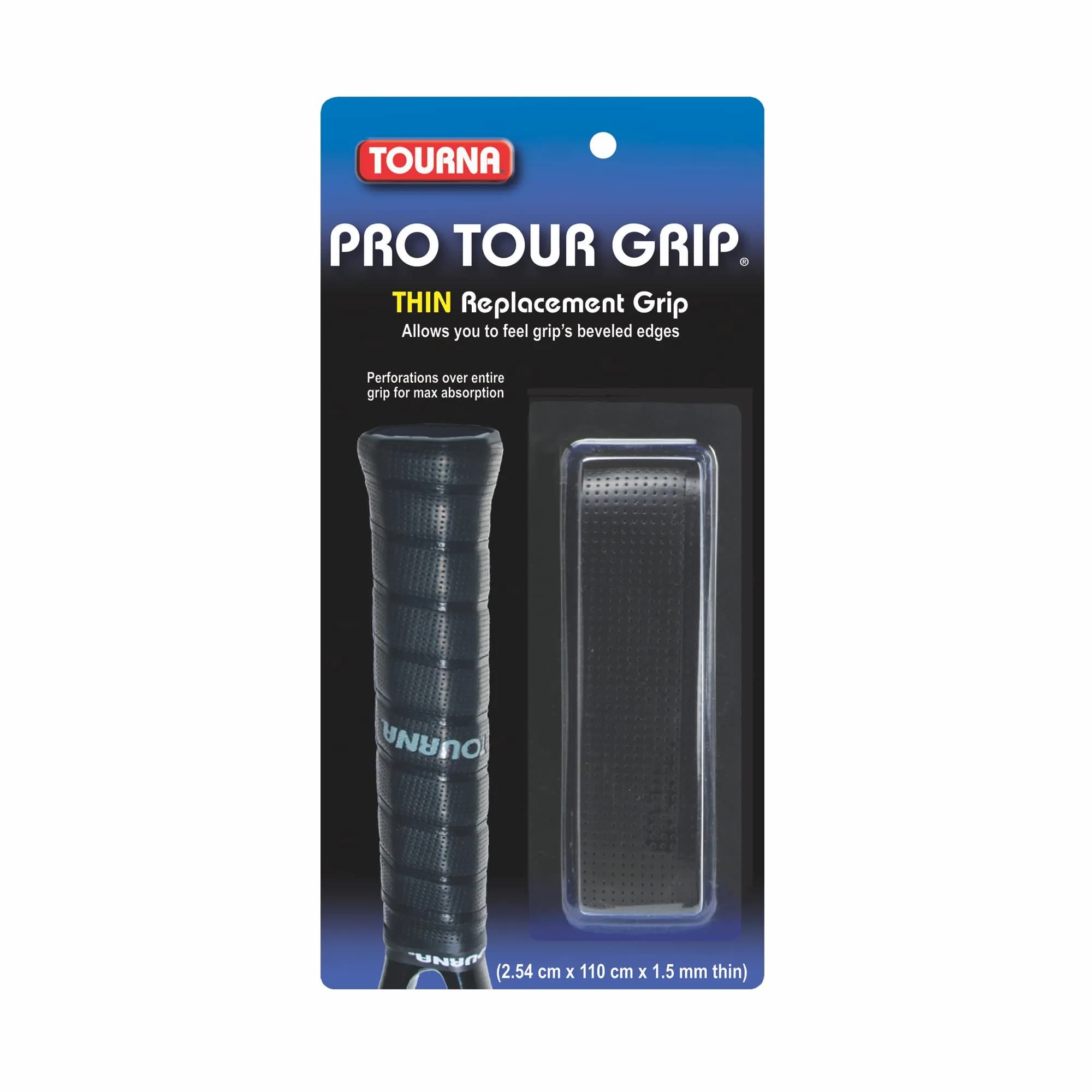 Tourna PRO Tour Grip Thin Replacement Tennis Grip 1.5mm | Tacky, Moisture-Absorbing, Black