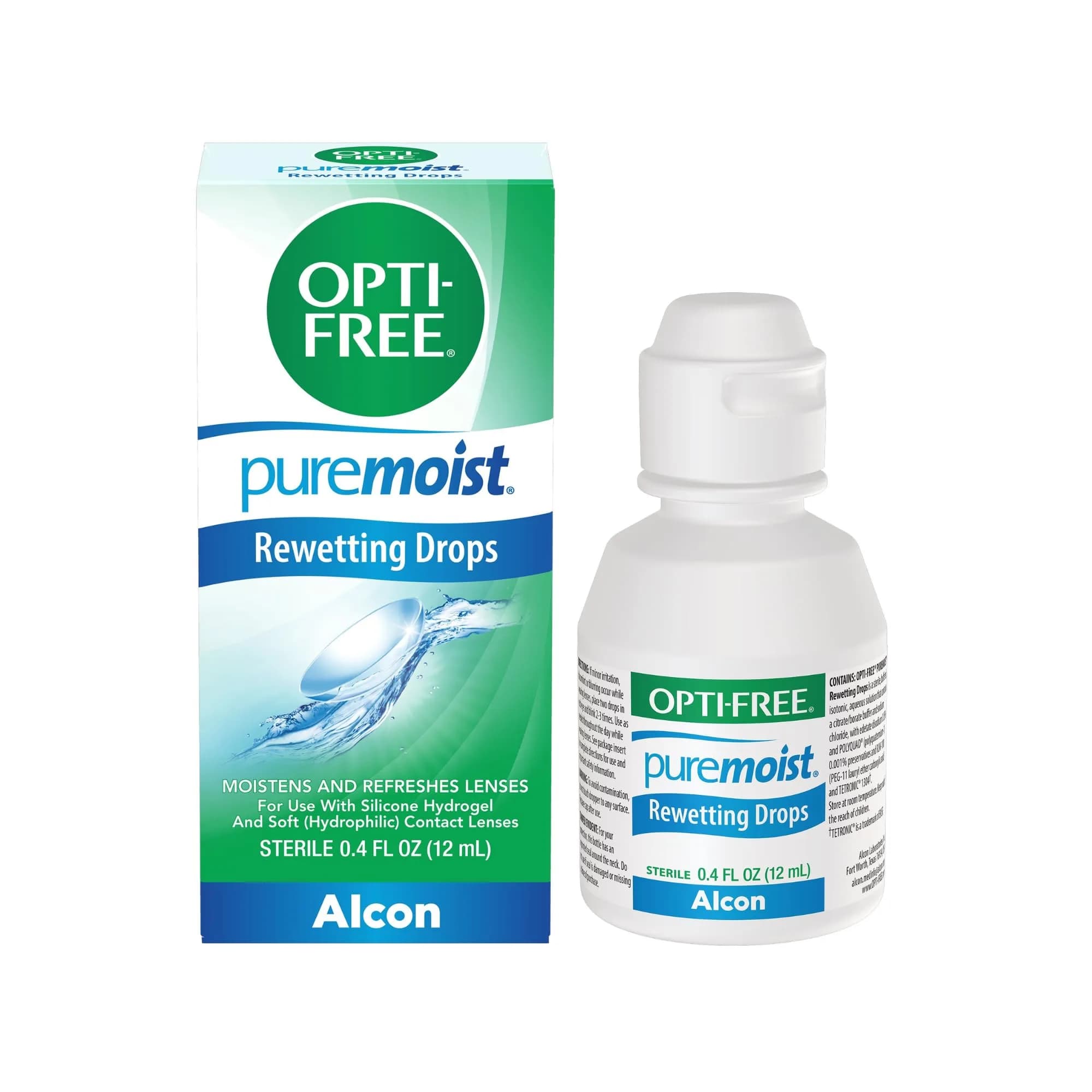 Opti-Free Puremoist Contact Lens Rewetting Drops 12 mL (0.4 Fl Oz) | FDA Approved for All Soft Lenses - main product image
