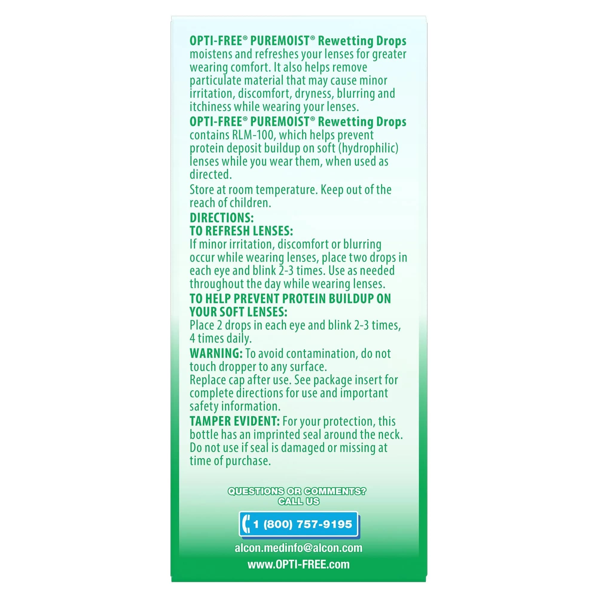 Opti-Free Puremoist Contact Lens Rewetting Drops 12 mL (0.4 Fl Oz) | FDA Approved for All Soft Lenses - view 5