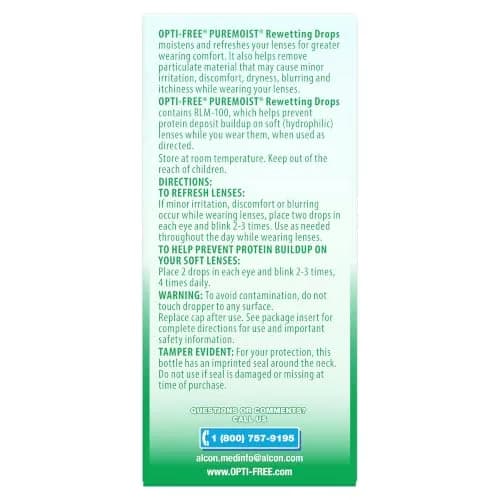 Opti-Free Puremoist Contact Lens Rewetting Drops 12 mL (0.4 Fl Oz) | FDA Approved for All Soft Lenses thumbnail 5