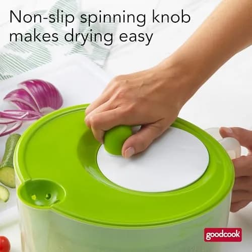 GoodCook Salad Spinner - 6 Qt. Capacity, Easy Turn Knob, Built-In Pour Spout, Multi-Use Basket, Durable, Dishwasher-Safe, Green thumbnail 4