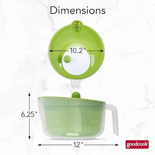 GoodCook Salad Spinner - 6 Qt. Capacity, Easy Turn Knob, Built-In Pour Spout, Multi-Use Basket, Durable, Dishwasher-Safe, Green thumbnail 5