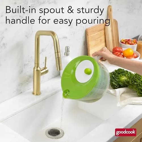 GoodCook Salad Spinner - 6 Qt. Capacity, Easy Turn Knob, Built-In Pour Spout, Multi-Use Basket, Durable, Dishwasher-Safe, Green thumbnail 6