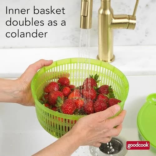 GoodCook Salad Spinner - 6 Qt. Capacity, Easy Turn Knob, Built-In Pour Spout, Multi-Use Basket, Durable, Dishwasher-Safe, Green thumbnail 7