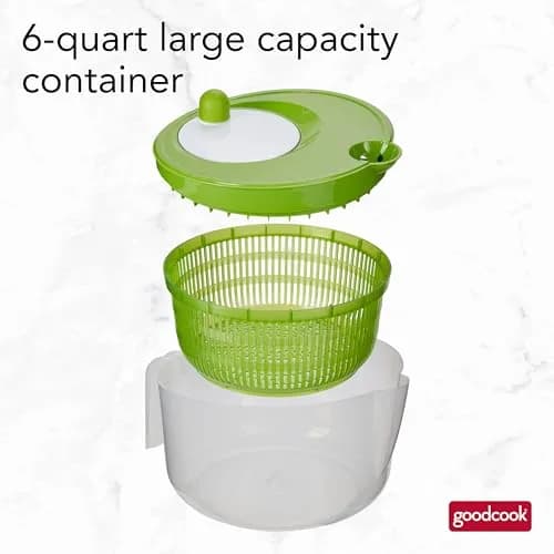 GoodCook Salad Spinner - 6 Qt. Capacity, Easy Turn Knob, Built-In Pour Spout, Multi-Use Basket, Durable, Dishwasher-Safe, Green thumbnail 2