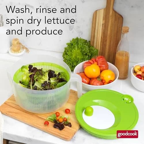 GoodCook Salad Spinner - 6 Qt. Capacity, Easy Turn Knob, Built-In Pour Spout, Multi-Use Basket, Durable, Dishwasher-Safe, Green thumbnail 3