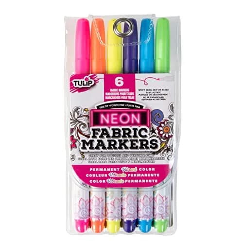 Tulip Permanent Fabric Markers Neon 6 Pack | Fine Tip, Child Safe, Non-Toxic, Wash-Fast thumbnail 1