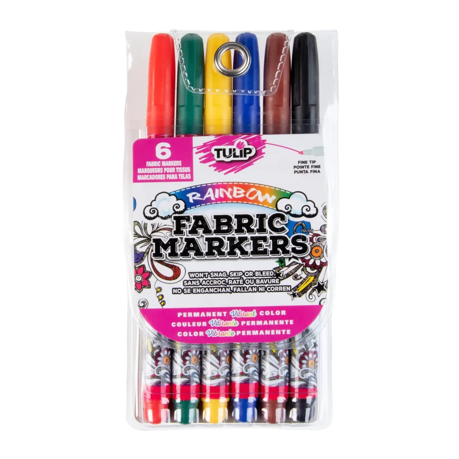 Tulip Fabric Markers, Primary, 6 Count (Pack of 6) | Vibrant Permanent Color for Fabric & Surfaces