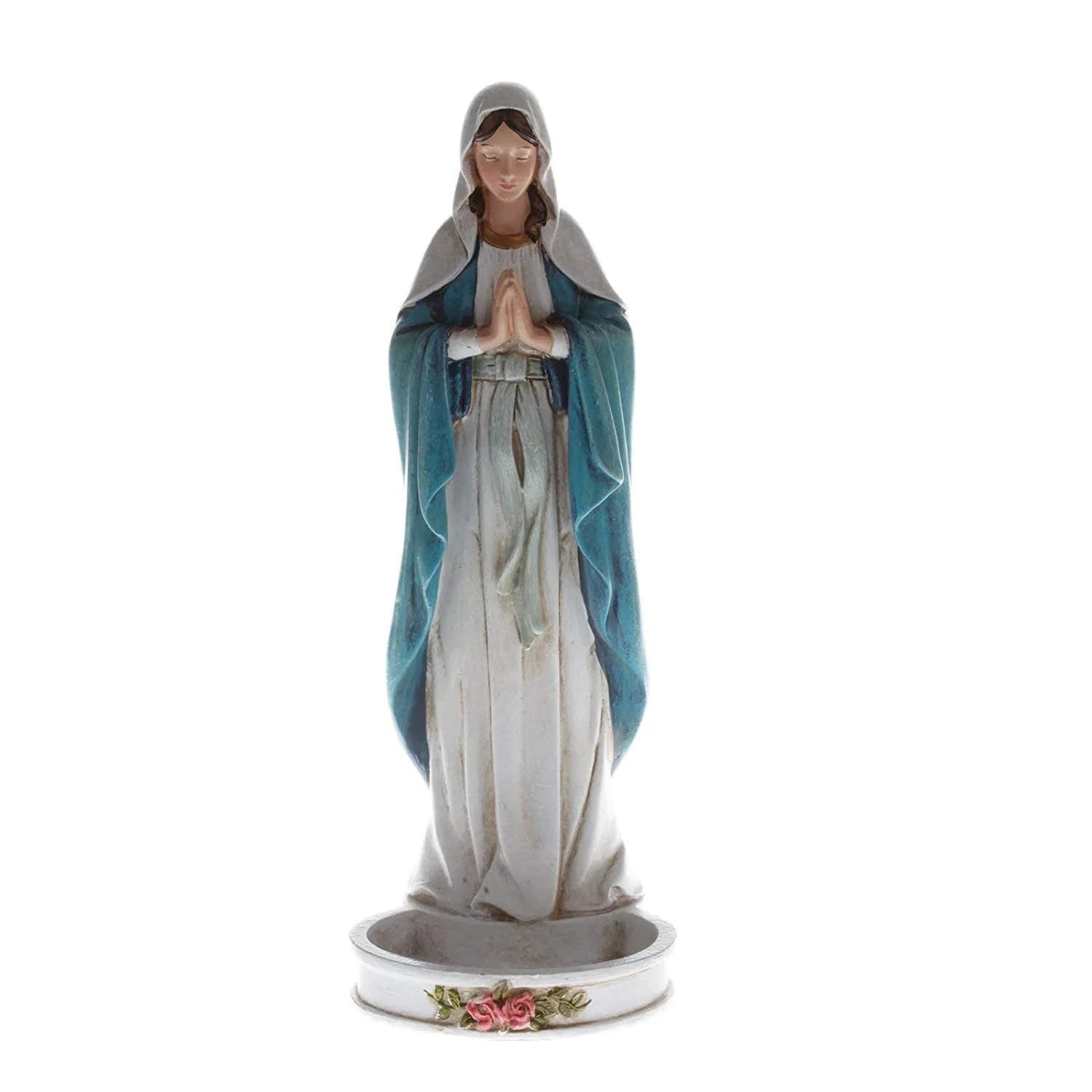 CB Virgin Mary Rosary Holder Statue 8 Inch | Religious Collectible Figurine with Rose Pattern