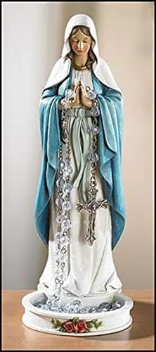 CB Virgin Mary Rosary Holder Statue 8 Inch | Religious Collectible Figurine with Rose Pattern thumbnail 4