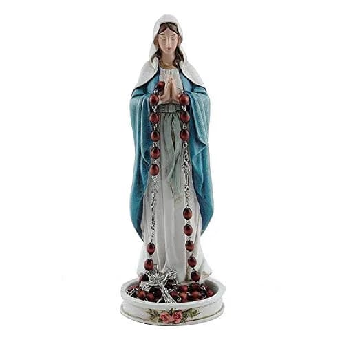 CB Virgin Mary Rosary Holder Statue 8 Inch | Religious Collectible Figurine with Rose Pattern thumbnail 3