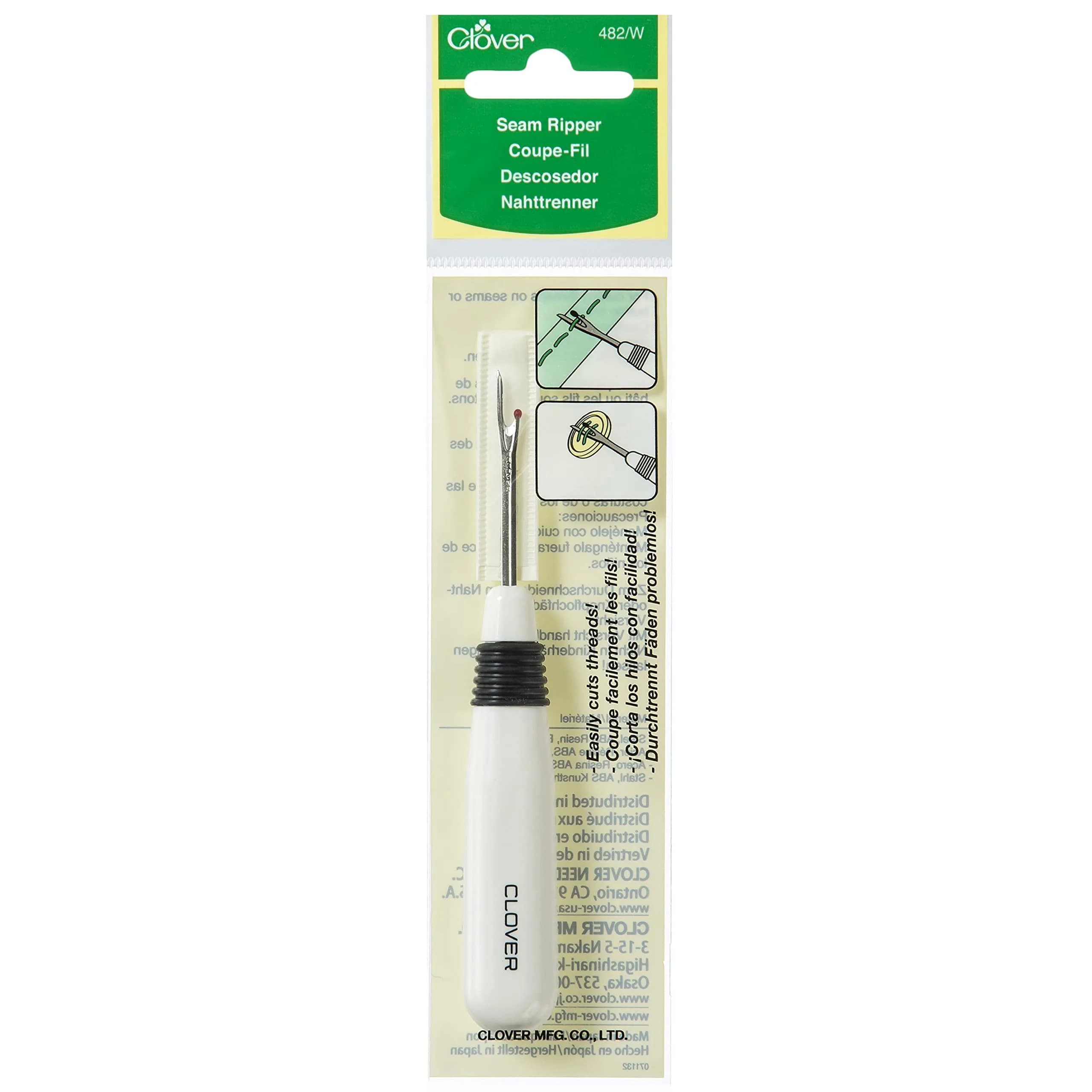 Clover White Ergonomic Seam Ripper 1.9cm (0.75in) | Precision Fabric Repair Tool — 5"
