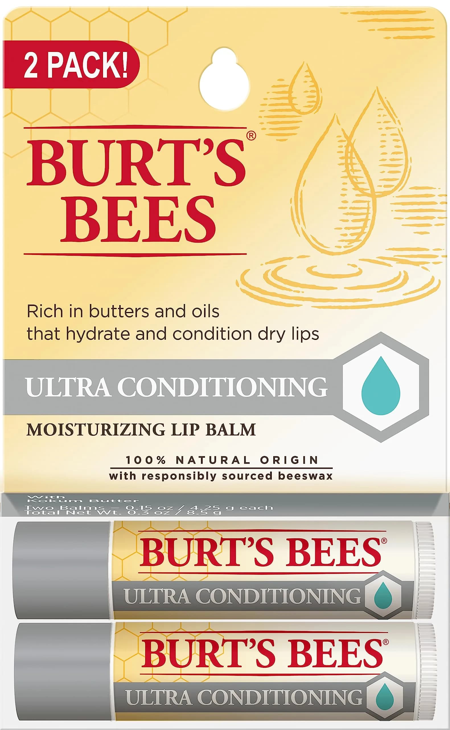 Burt's Bees Ultra Conditioning 2-Count Lip Balm | Natural Moisturizing Lip Treatment - main product image