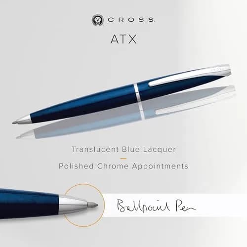 Cross ATX Translucent Blue Lacquer Ballpoint Pen, Medium Point, Black Ink | Smooth Writing, Ergonomic Grip thumbnail 2