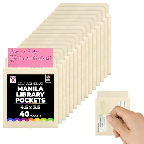 Hygloss Manila Library Pockets Self-Adhesive 4.5 x 3.5 Inches (40 Pack) | Acid-Free Paper for Lasting Organization thumbnail 1