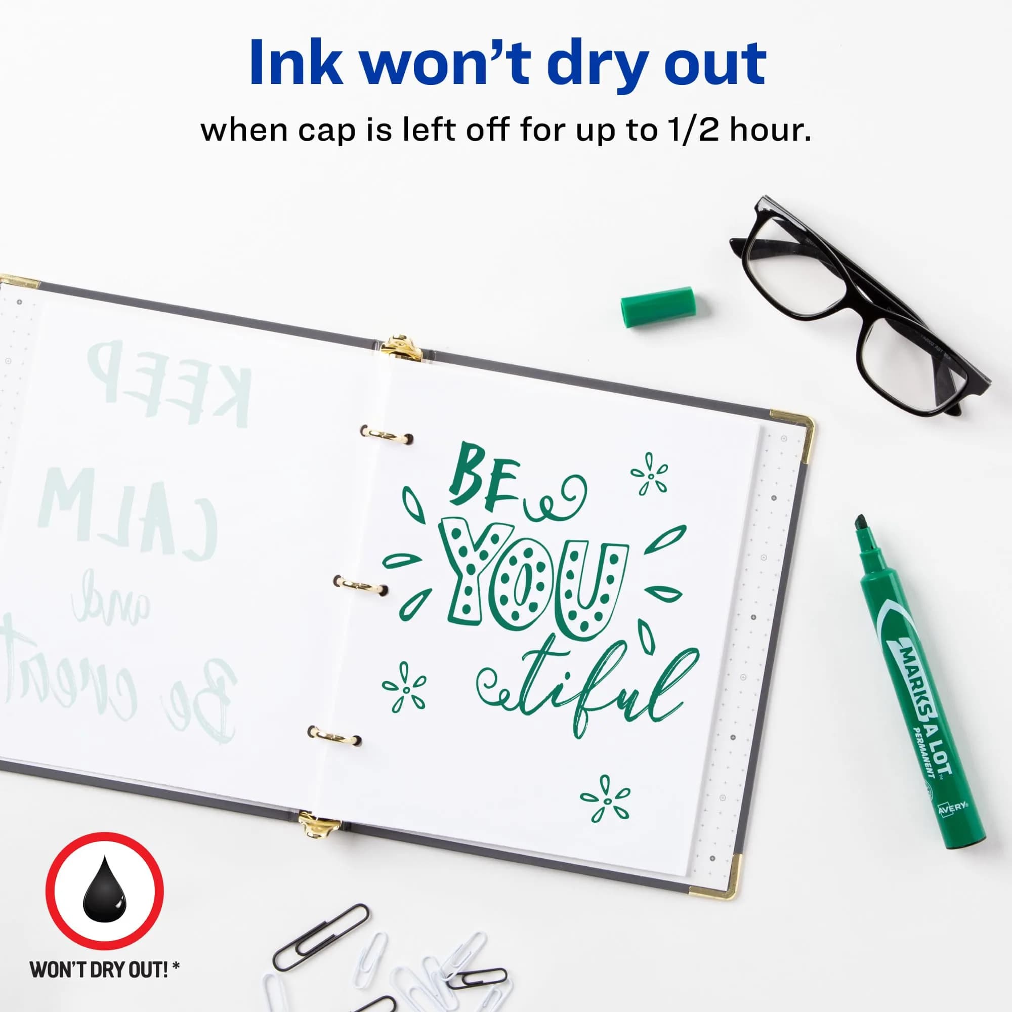 Avery® Marks A Lot® Permanent Markers, Large Desk-Style Size, Chisel Tip, 12 Green Markers | ACMI Certified Low-Odor - view 3