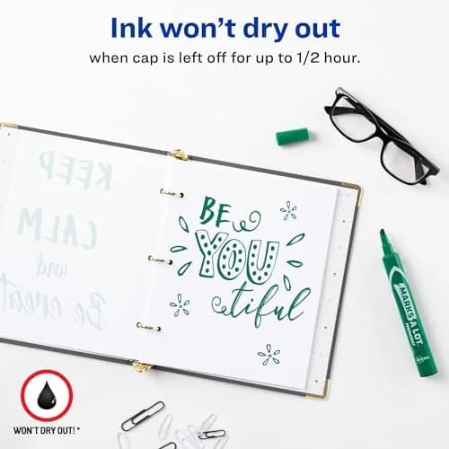 Avery® Marks A Lot® Permanent Markers, Large Desk-Style Size, Chisel Tip, 12 Green Markers | ACMI Certified Low-Odor thumbnail 3