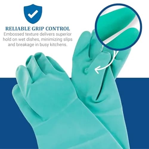 San Jamar Nitrile Dishwashing Gloves Small | Heat-Resistant, Textured Grip, Cotton Lining thumbnail 4