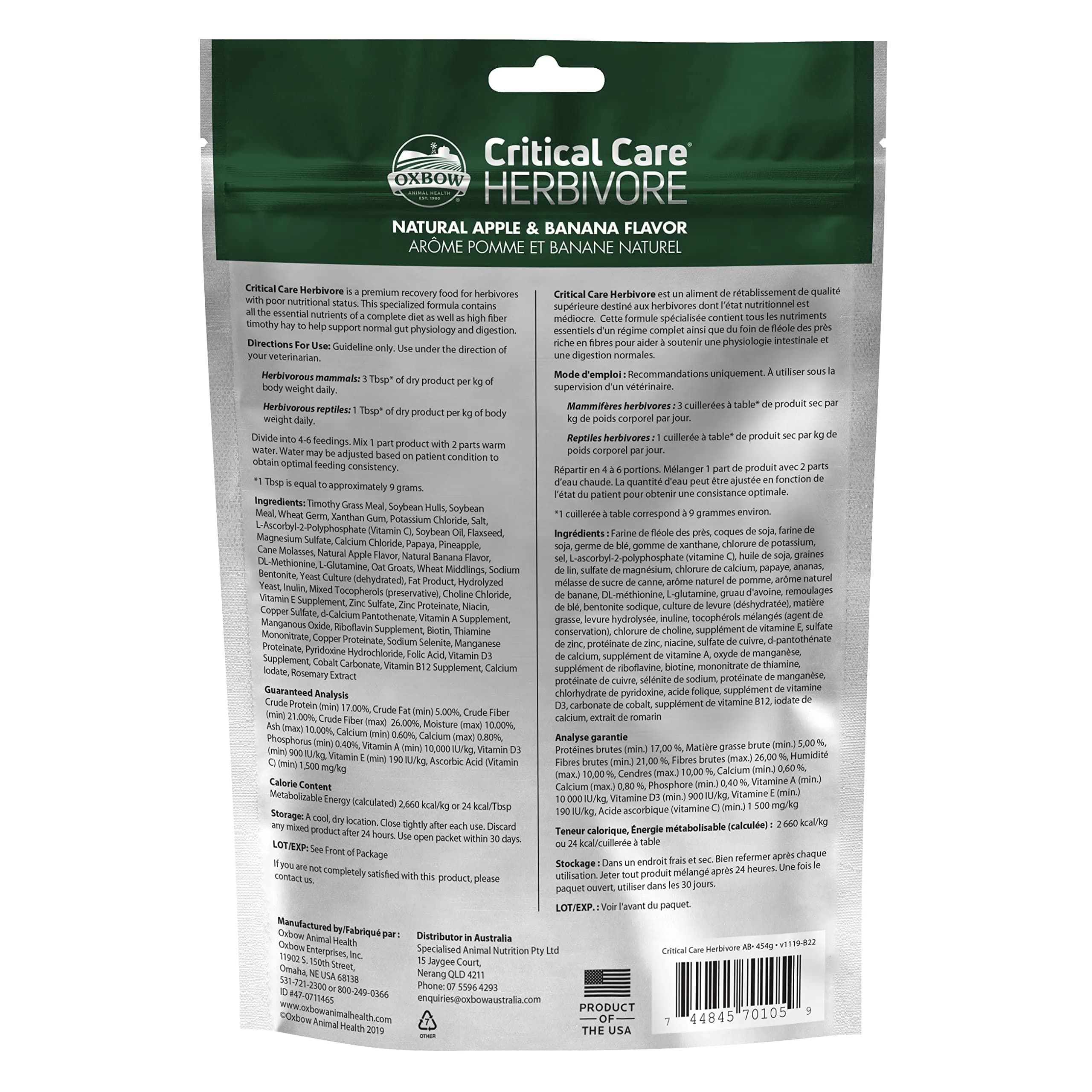 Oxbow Critical Care Herbivore Apple Banana 16.01 oz | Veterinary Formula for Small Herbivores - view 2
