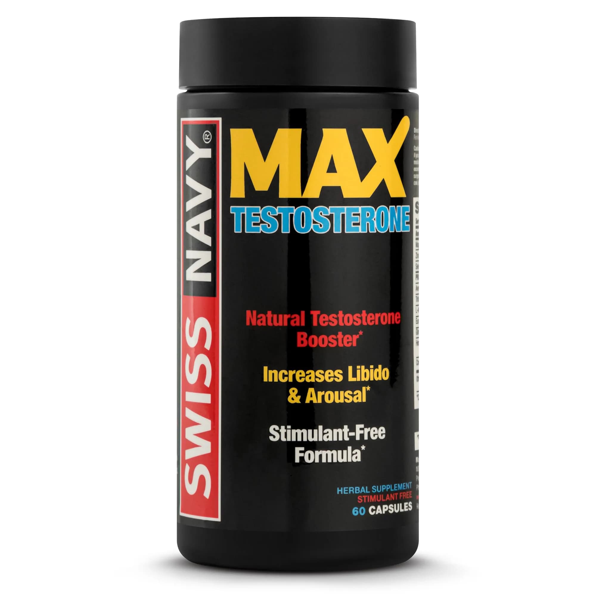 Swiss Navy MAX Testosterone - 60 Capsules | Natural Testosterone Support for Men — White With Blue Band