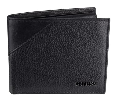 GUESS Men's Black Full-Grain Leather Passcase Wallet | RFID Blocking, 6 Card Slots, ID Window thumbnail 1