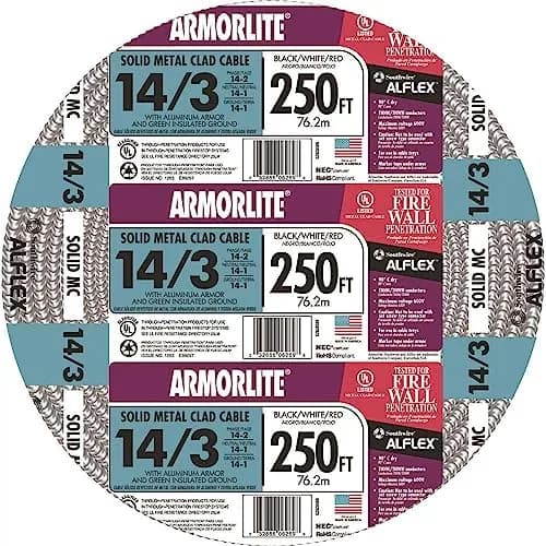 Southwire Armorlite Type MC Aluminum Armored Cable 14/3 600V 250 Ft Coil | Suitable for Commercial & Industrial Wiring thumbnail 1