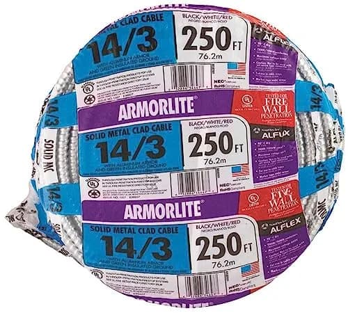 Southwire Armorlite Type MC Aluminum Armored Cable 14/3 600V 250 Ft Coil | Suitable for Commercial & Industrial Wiring thumbnail 4
