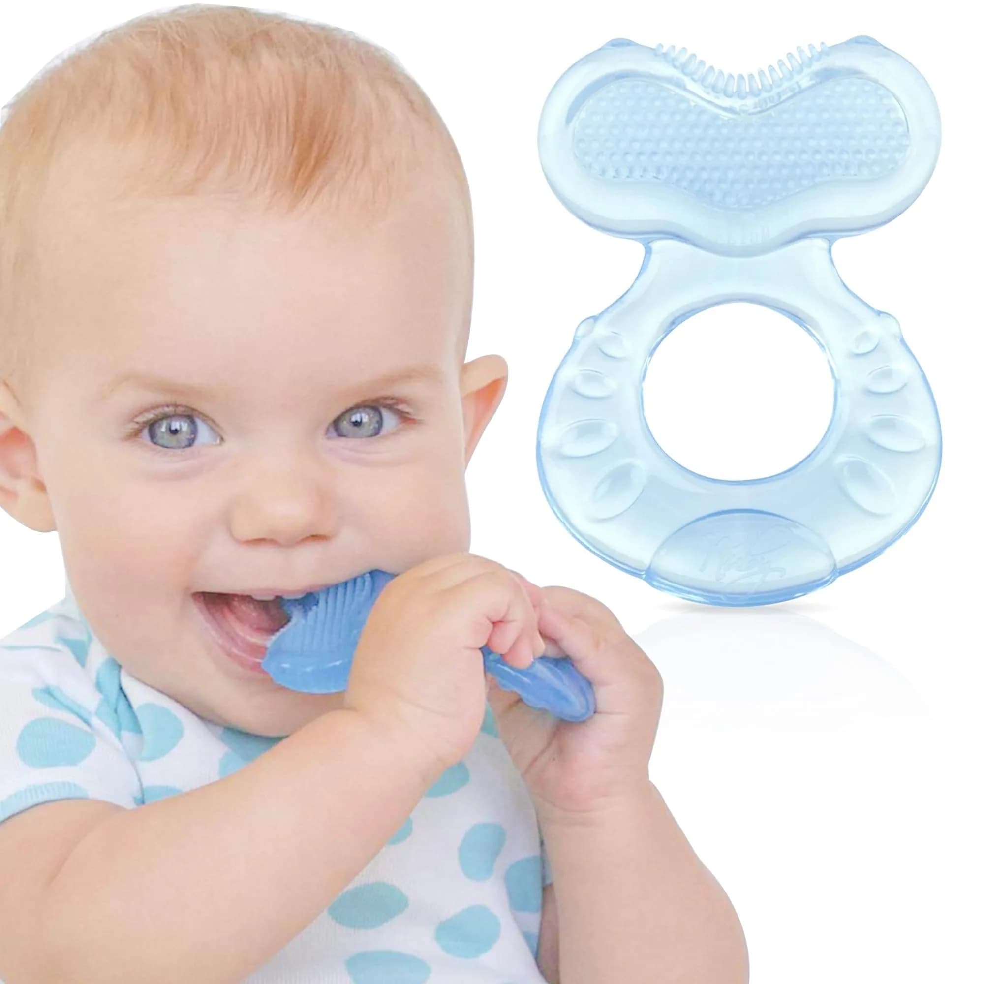 Nuby Silicone Teethe-EEZ Teether with Bristles & Case | BPA-Free, Fish Shape, 3+ Months - main product image