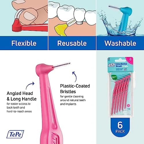 TePe Interdental Brush Angle, Pink, Size 0 | Angled Dental Brush for Teeth Cleaning, Pack of 6 thumbnail 5