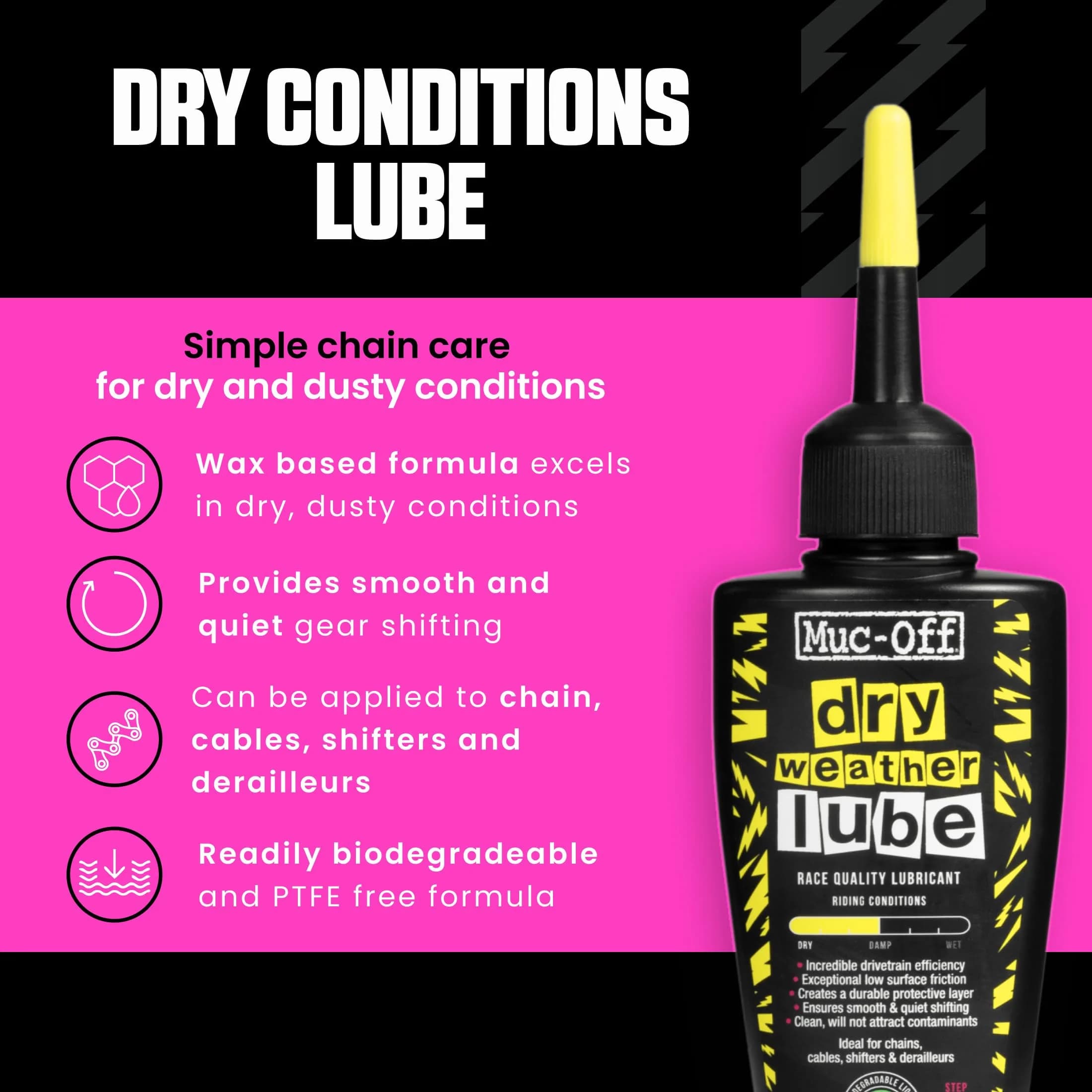 Muc-Off Bio Dry Lube 50ml (1.69 Fl Oz) - Wax-Based Formula for Smooth Gear Shifts - view 2