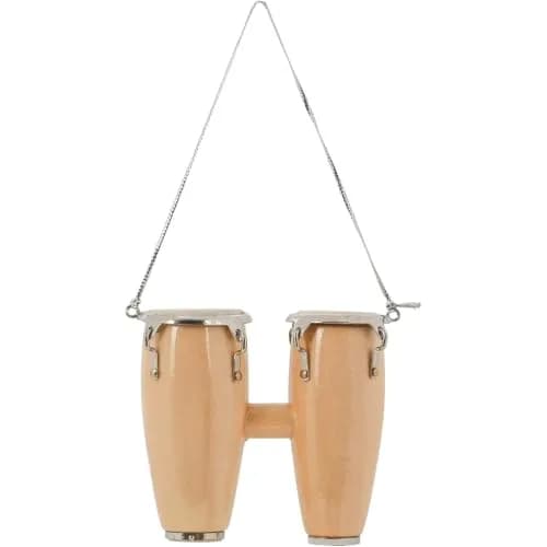 Broadway Gifts Natural Brown Wood & Brass Double Conga Drum Ornament | Realistic Musician Decor thumbnail 1