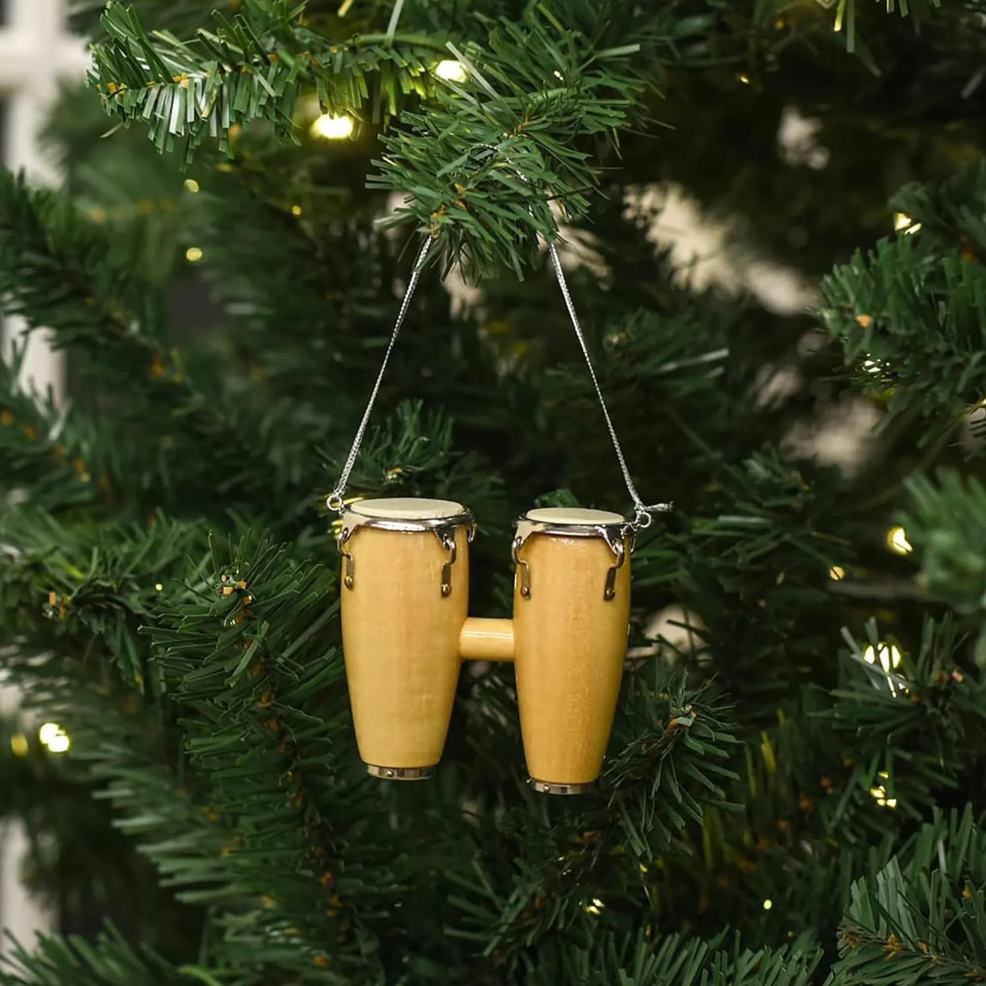 Broadway Gifts Natural Brown Wood & Brass Double Conga Drum Ornament | Realistic Musician Decor - view 9