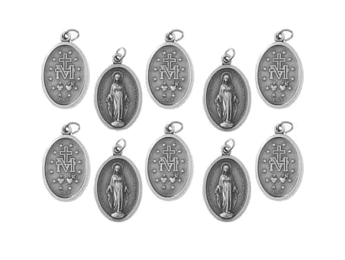 bomap Miraculous Medal - 10 Pack, Silver, Classic, Religious, Devotional | Oxidised Our Lady Medal, 2.2cm thumbnail 1