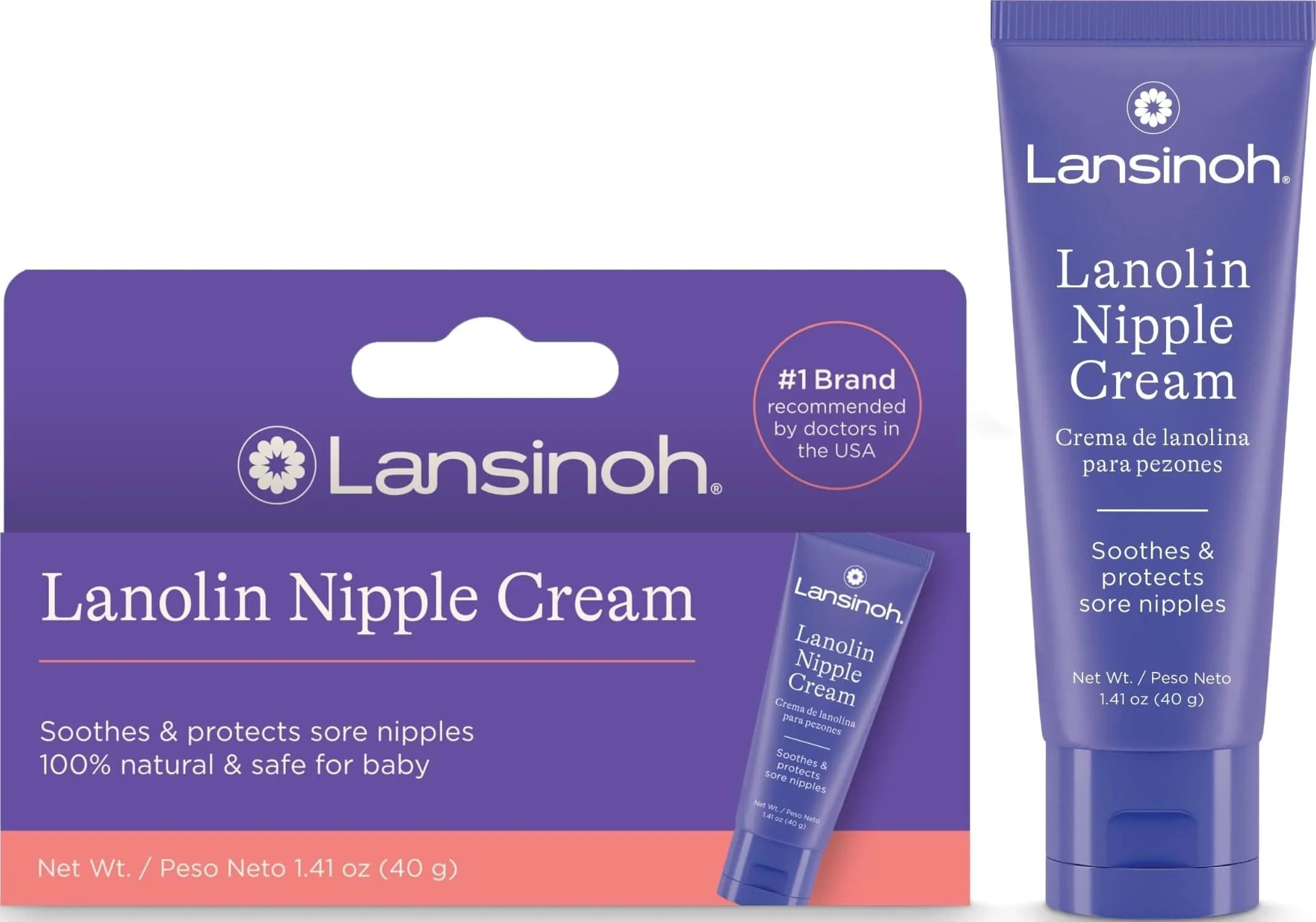 Lansinoh Lanolin Nipple Cream 40g (1.41 Oz) | 100% Natural, Safe for Baby, Dermatologist Tested