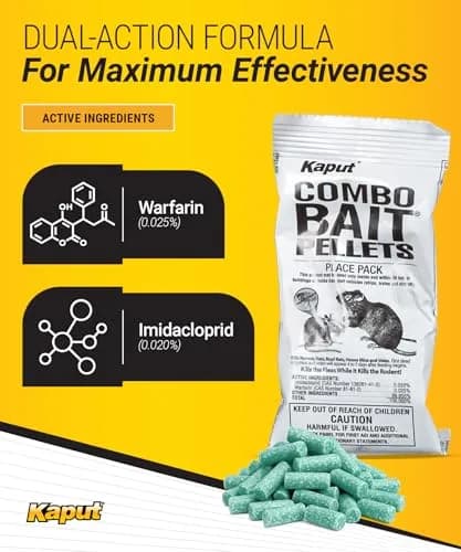 Kaput Combo Bait Pellets Rat & Flea Killer with Warfarin & Imidacloprid, 64 oz (32 x 2oz Place Packs) | EPA Registered Rodenticide thumbnail 2