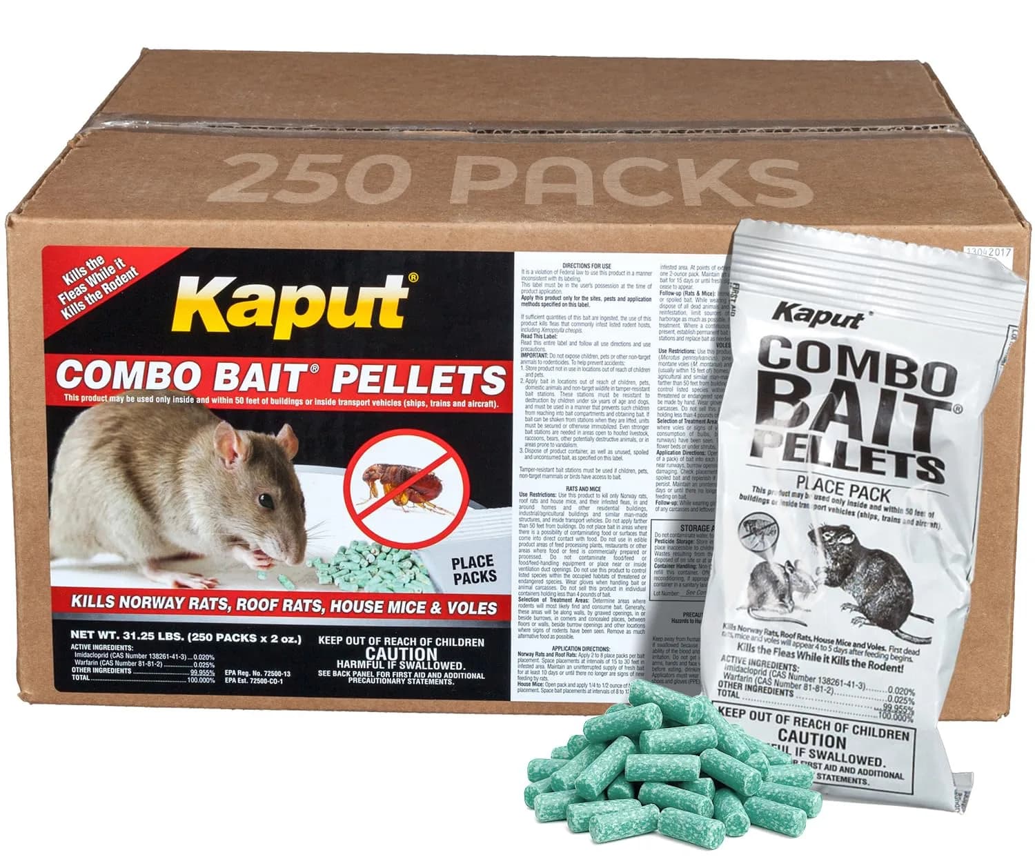 Kaput Combo Bait Pellets 2 Oz Pack of 250 | Effective Rodent & Flea Pest Control - main product image