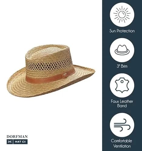 Dorfman Pacific Rush Gambler Hat for Men, Straw Sun Hat, Wide Brim UV Protection | Durable & Ventilated thumbnail 2